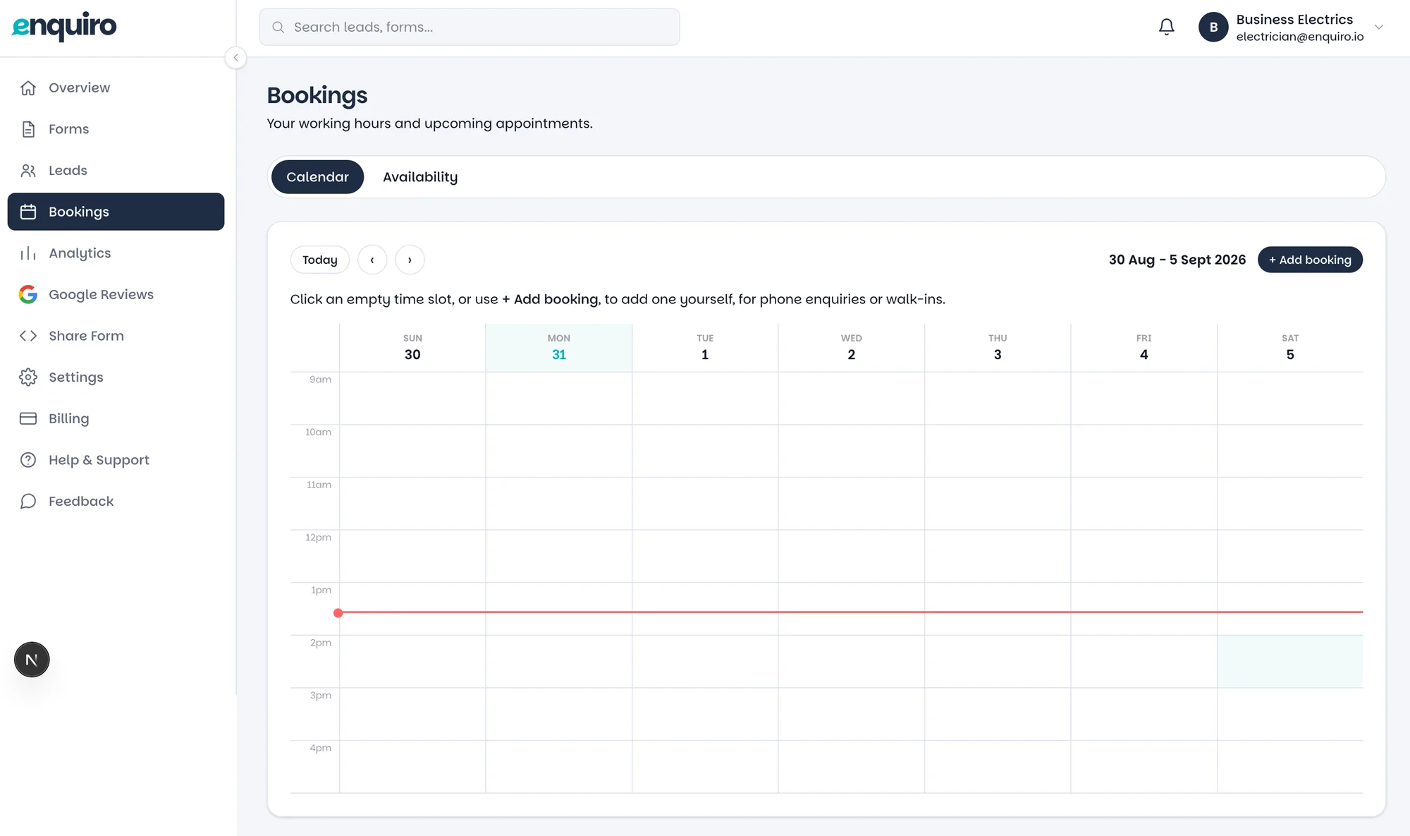 Bookings calendar