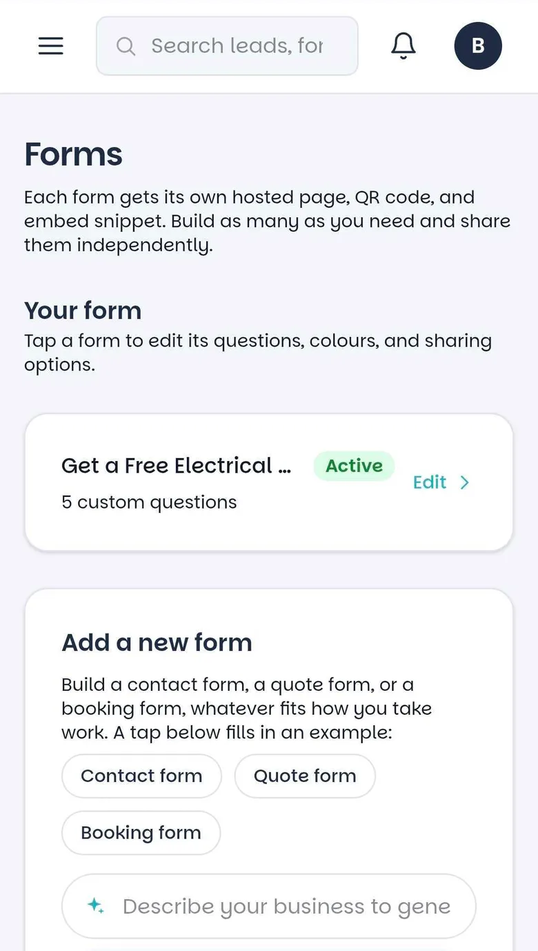 Forms list on mobile